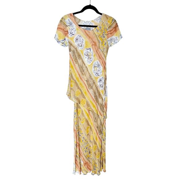 Vintage Rabbit Rabbit Rabbit Rayon Short Sleeve Maxi Dress Sheer Layered Size 2 - Picture 2 of 9